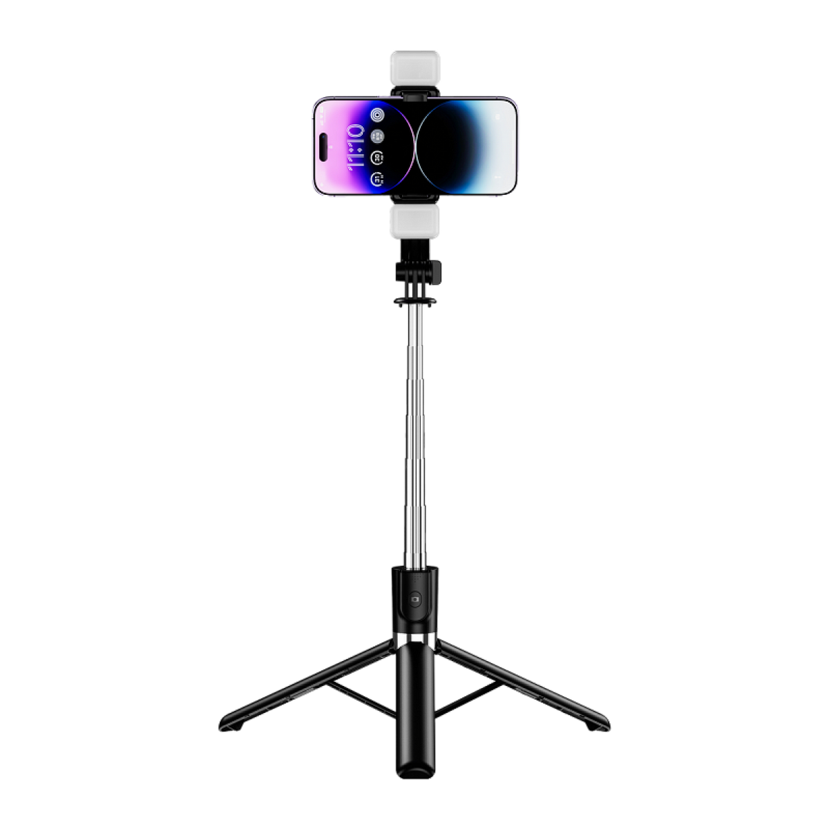 Selfie Stick with Dual Fill Light Black