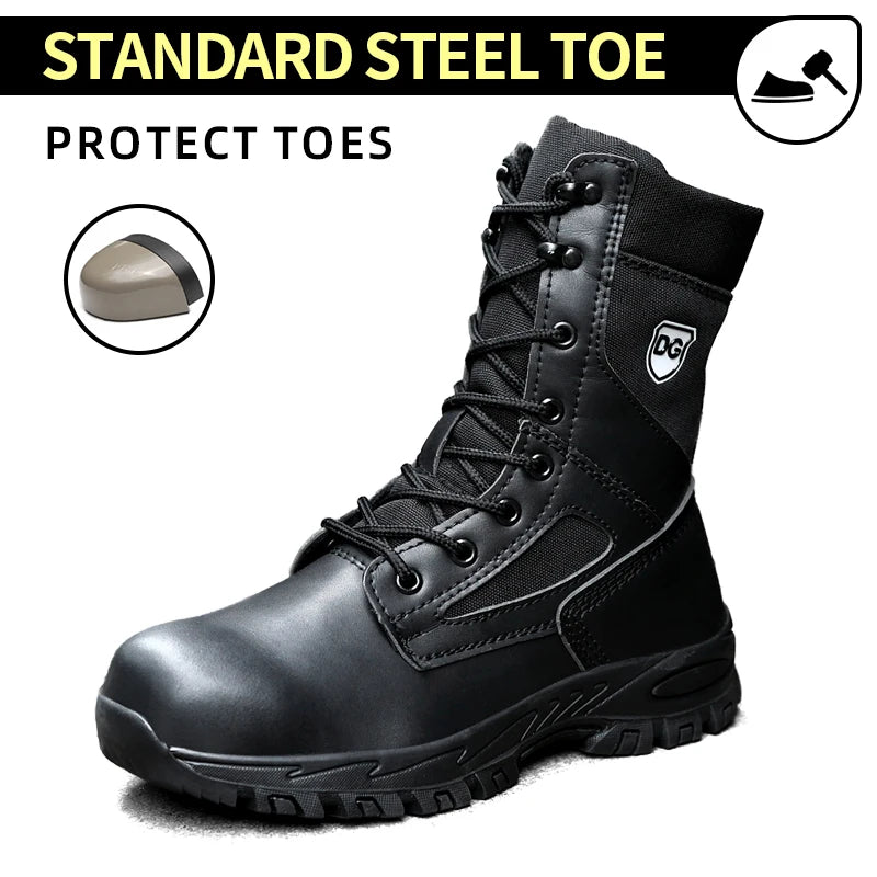 Men's Steel Toe Protective Boots, Microfiber Upper PU Sole, Breathable Wear-resistant Safety Work Boots for Men