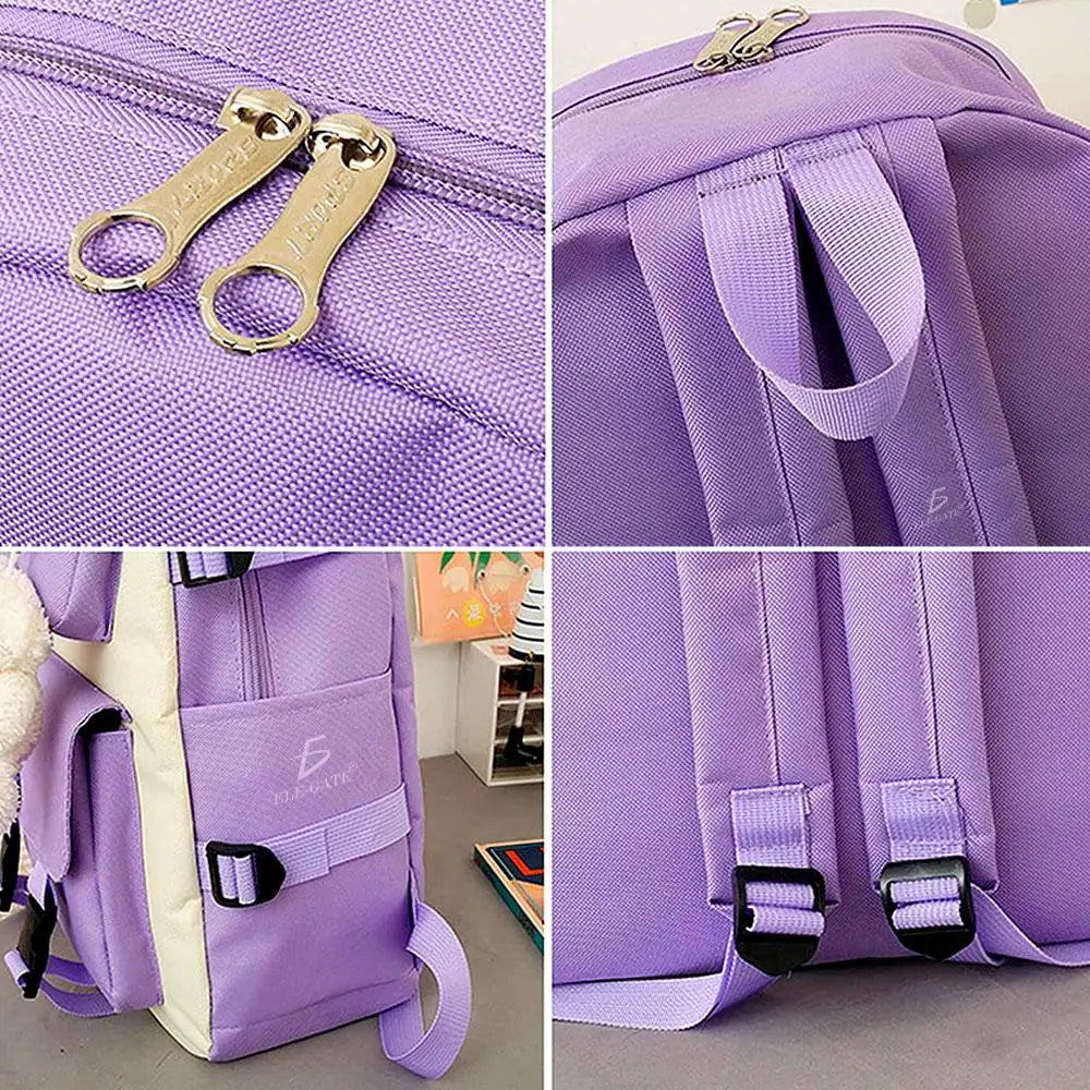 ELEGATE Korean Version Large Capacity Waterproof Backpack Girls Cartoon Printing for Orange Panelled Design Polyester Open
