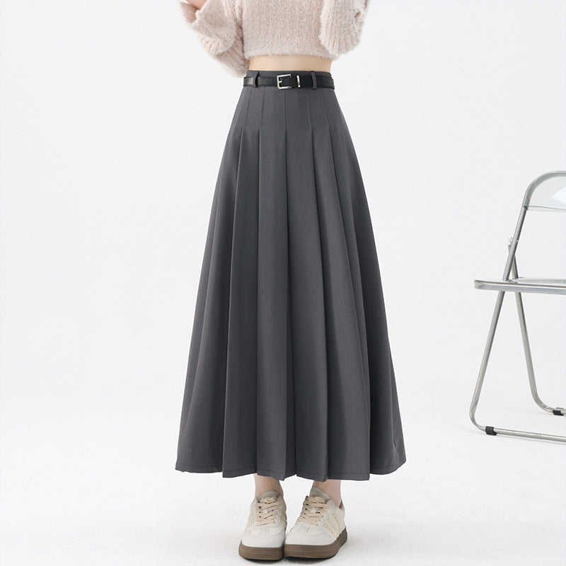 Jk Skirt Women's Autumn and Winter High Waist Slimming Pleated Skirt Belt Large Waist High Waist Suit Elegant Fashionable Mid-Length Skirt