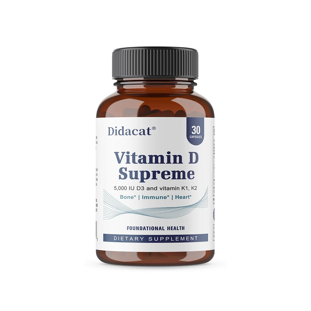 Vitamin D Supreme 5000 IU - Support Immune System + Bone Health - Gluten Free Vitamin D3 Supplement with Vitamin K