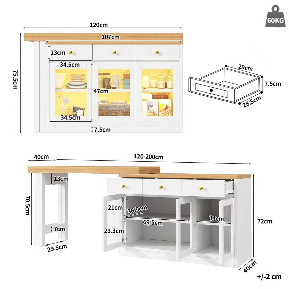 Wholesale Extendable kitchen island with rotatable table, LED lights and storage ARMOIRESTYLE
