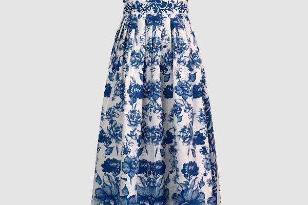 Wholesale A-Line Loose Flower Print Split-Joint Lapel Maxi Dresses