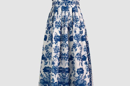 Wholesale A-Line Loose Flower Print Split-Joint Lapel Maxi Dresses