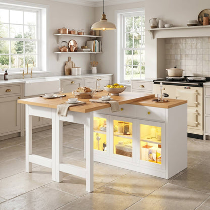 Wholesale Extendable kitchen island with rotatable table, LED lights and storage ARMOIRESTYLE