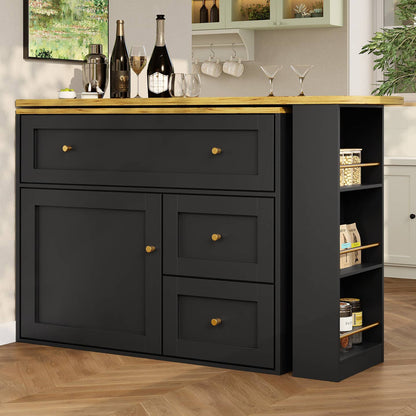 Wholesale Extendable bar table black with storage kitchen cabinet with snack shelf (138-204×39×105cm) MANGROVEPROP