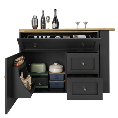 Wholesale Extendable bar table black with storage kitchen cabinet with snack shelf (138-204×39×105cm) MANGROVEPROP