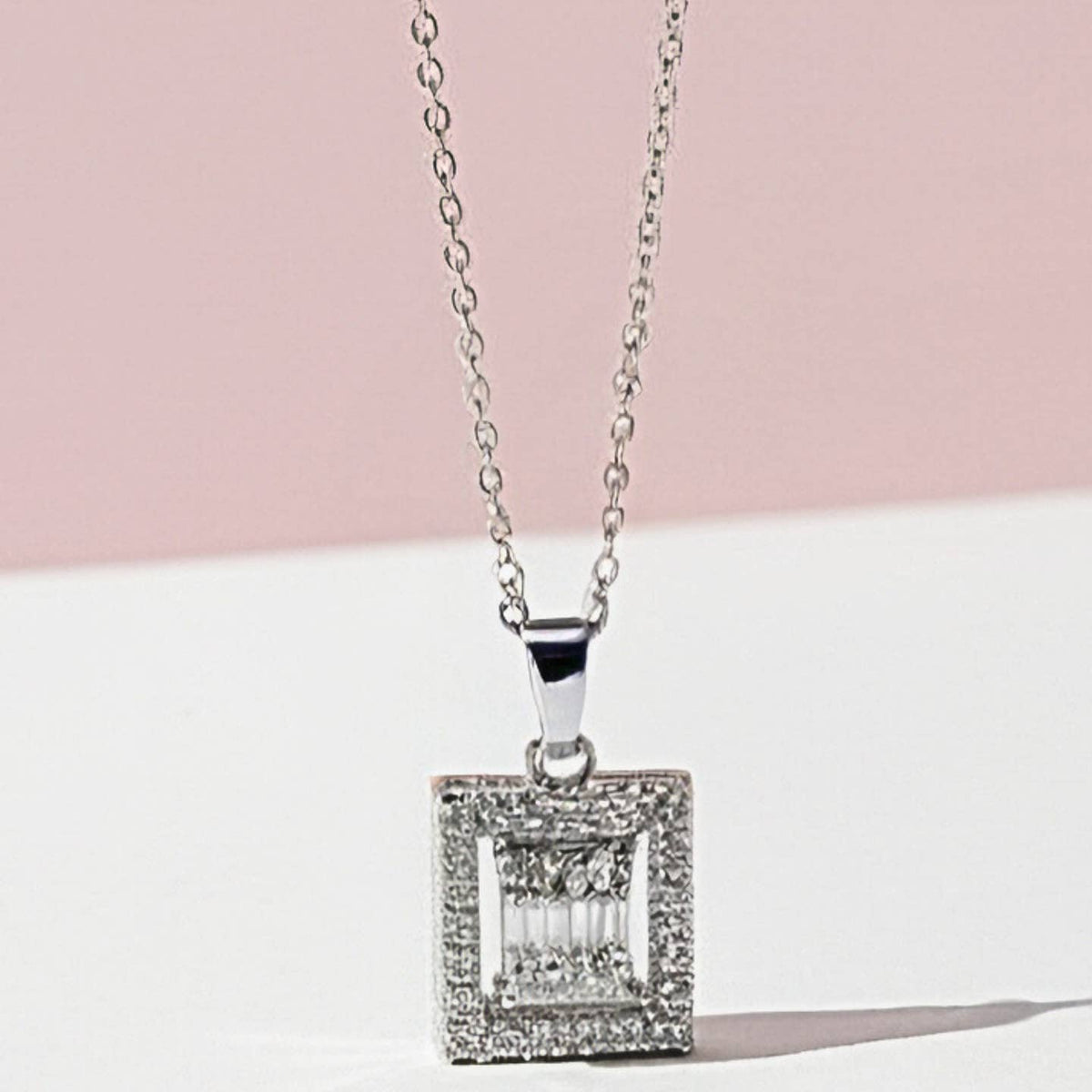Wholesale Layered Square Crystal Pendant Necklace