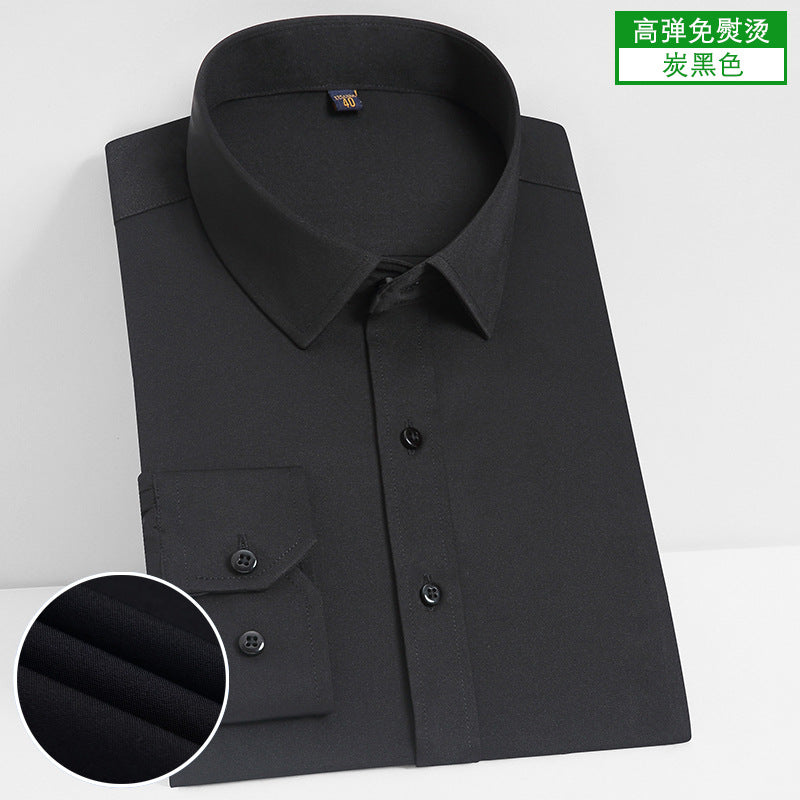 Stretch Comfortable Shirt Men's Long-Sleeved Business Professional Dress Non-Ironing Slim-Fit Korean Style Shirt Interview Pure White Shirt