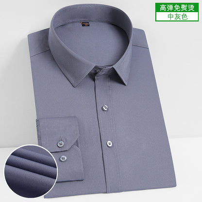 Stretch Comfortable Shirt Men's Long-Sleeved Business Professional Dress Non-Ironing Slim-Fit Korean Style Shirt Interview Pure White Shirt