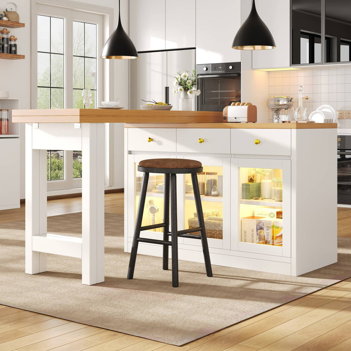 Wholesale Extendable kitchen island with rotatable table, LED lights and storage ARMOIRESTYLE