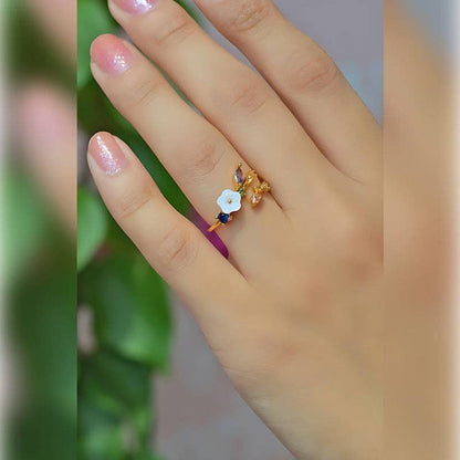Wholesale Magnolia Ring Flower Ring Adjustable Ring Vintage Ring Knuckle Joint   Cute Ring Women Ring Blue White