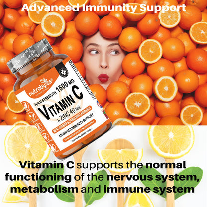 Wholesale ﻿High Strength Vitamin C and Zinc | Advanced Immunity Support | 60 Vegan Capsules | 1 Month Supply | Made in the UK