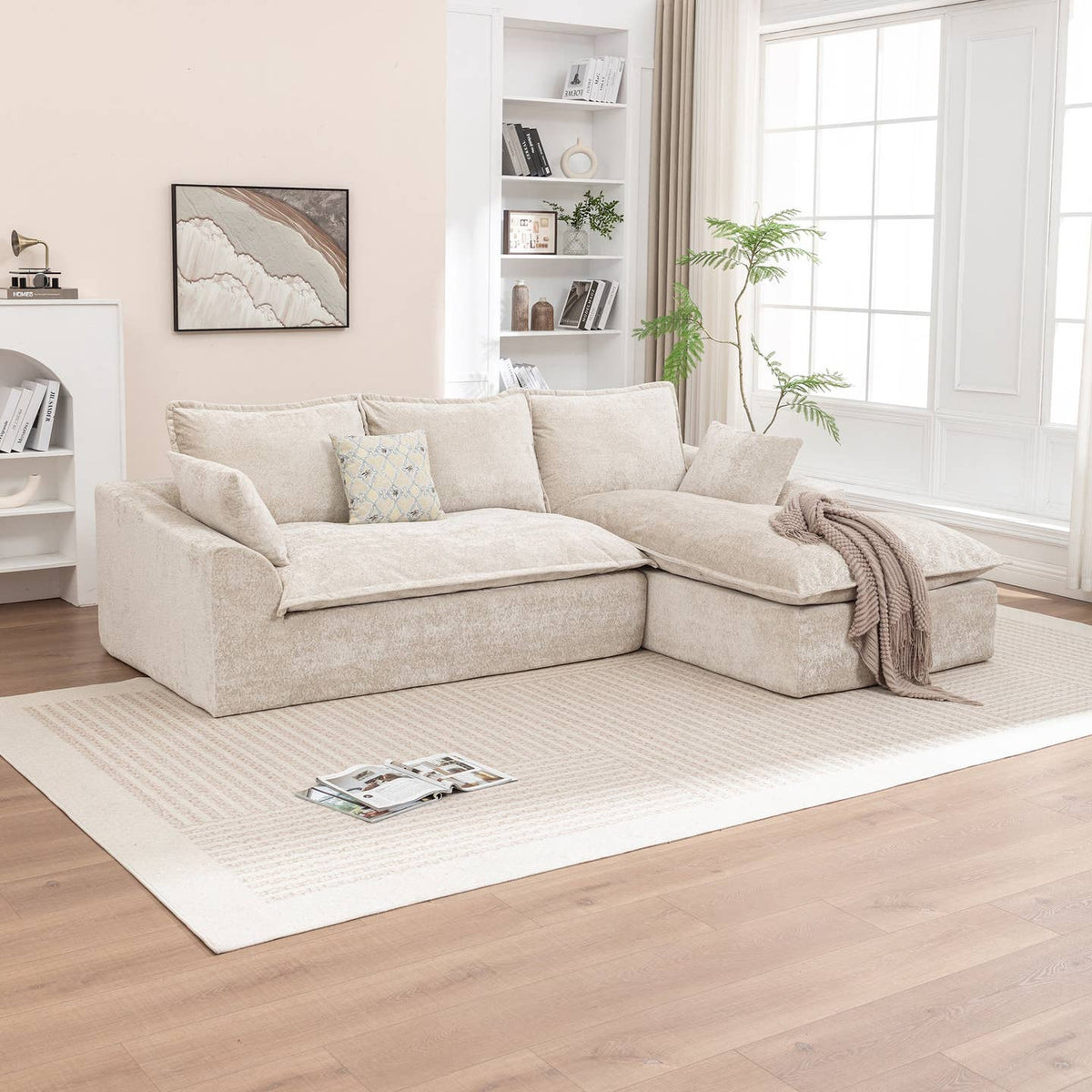 Wholesale Ivory Chenille L‑Shaped Modular Sectional Compressed Sofa