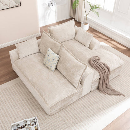 Wholesale Ivory Chenille L‑Shaped Modular Sectional Compressed Sofa