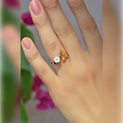 Wholesale Magnolia Ring Flower Ring Adjustable Ring Vintage Ring Knuckle Joint   Cute Ring Women Ring Blue White
