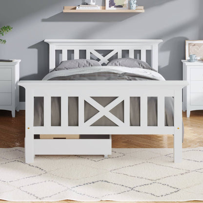 Wholesale White Solid Pine Wood Single Bed Frame with 2 Under Bed Drawers