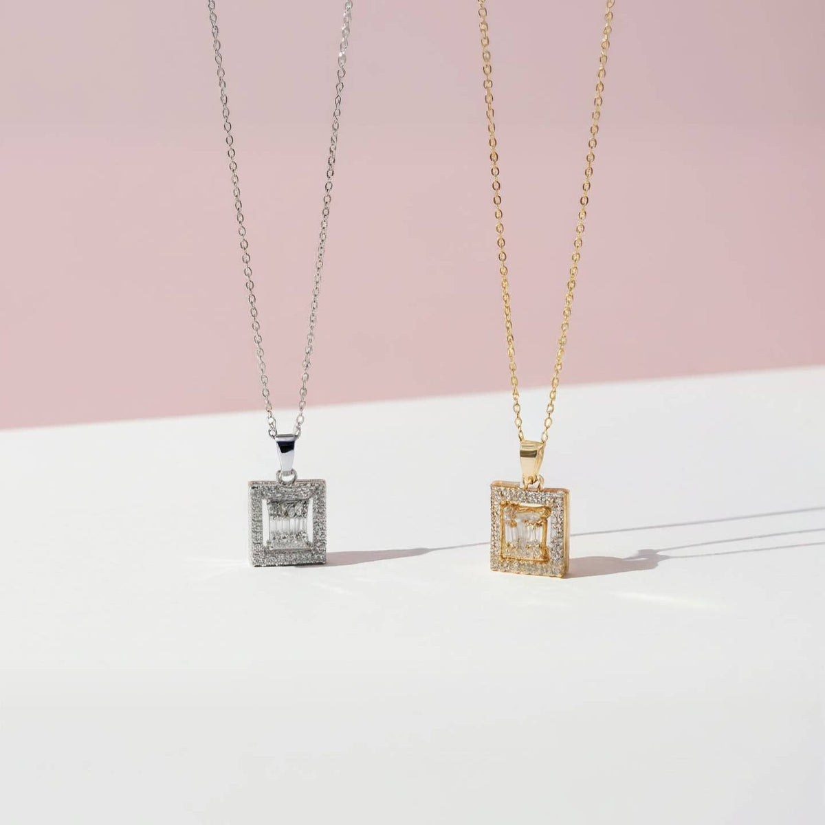 Wholesale Layered Square Crystal Pendant Necklace