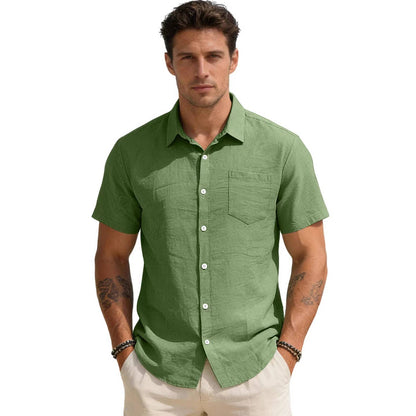 Wholesale Men's Casual Short Sleeve Pocket Open Front Shirt Solid Loose Fit Lapel Collar