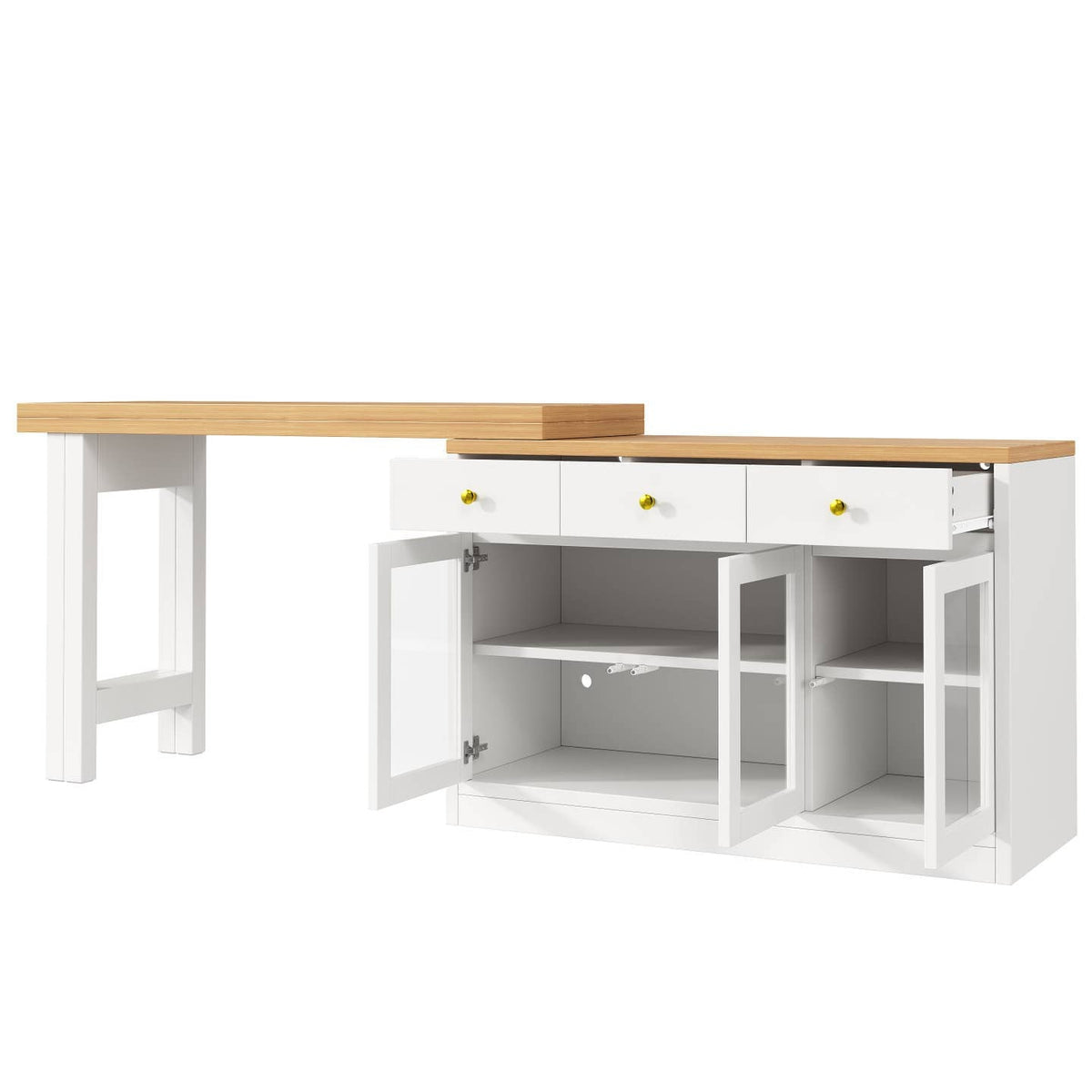 Wholesale Extendable kitchen island with rotatable table, LED lights and storage ARMOIRESTYLE