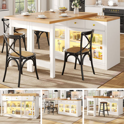 Wholesale Extendable kitchen island with rotatable table, LED lights and storage ARMOIRESTYLE