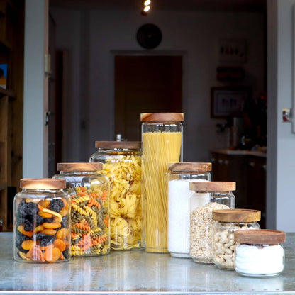 Wholesale Glass Kitchen Pantry & Storage Jars with Acacia Lids