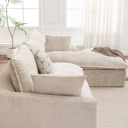 Wholesale Ivory Chenille L‑Shaped Modular Sectional Compressed Sofa