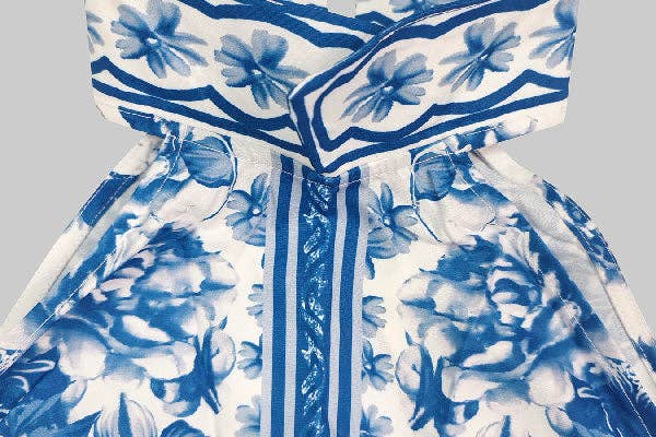Wholesale A-Line Loose Flower Print Split-Joint Lapel Maxi Dresses