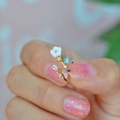 Wholesale Magnolia Ring Flower Ring Adjustable Ring Vintage Ring Knuckle Joint   Cute Ring Women Ring Blue White