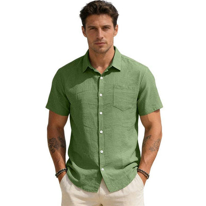 Wholesale Men's Casual Short Sleeve Pocket Open Front Shirt Solid Loose Fit Lapel Collar