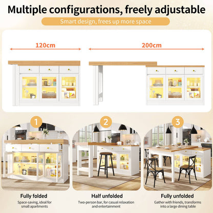 Wholesale Extendable kitchen island with rotatable table, LED lights and storage ARMOIRESTYLE