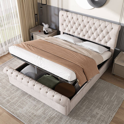 Wholesale Luxury Velvet King Size Bed Frame with Underbed Storage