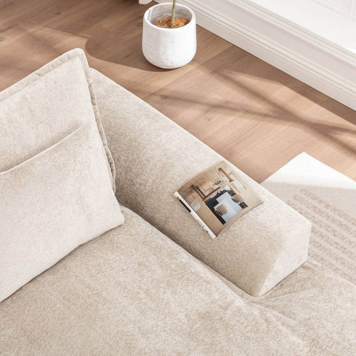 Wholesale Ivory Chenille L‑Shaped Modular Sectional Compressed Sofa