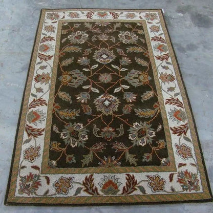 Hot Selling Traditional Black Hand Tufted Wool Area Rug Persian Floral Design Cut Pile Carpet for Living Room Bedroom Hotel Home