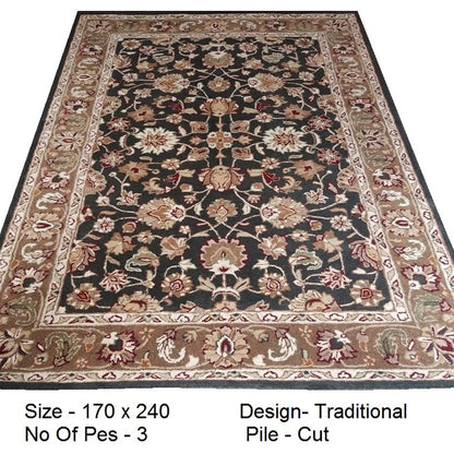 Hot Selling Traditional Black Hand Tufted Wool Area Rug Persian Floral Design Cut Pile Carpet for Living Room Bedroom Hotel Home