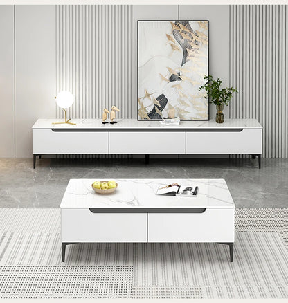 Modern Contemporary Style Wood TV Stand with Sintered Stone Top Easy to Clean for Living Room Small Apartment