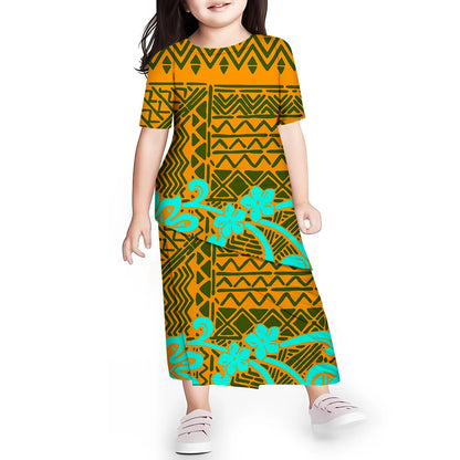 Personal Customized Baby Girls Dress Hawaii Samoa Polynesian Toddler Kids Clothing Puletasi O-neck Party Dresses for Children