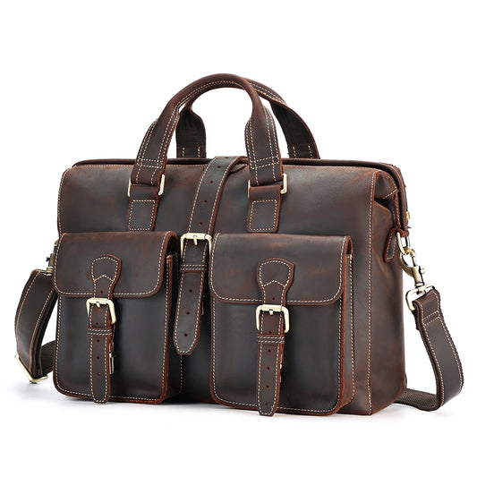 Large-Capacity Leather Briefcase for Men Retro Portable Business Bag with Fashionable Accessories for Office Use