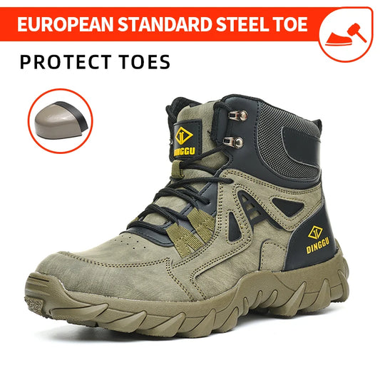 Men's Safety Shoes Steel Toe, Microfiber Upper Rubber Sole, Breathable Comfortable Wear-resistant Work Shoes for Men
