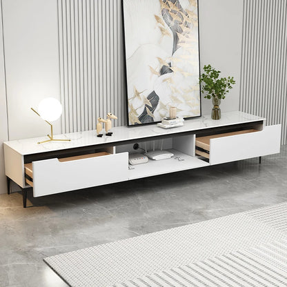 Modern Contemporary Style Wood TV Stand with Sintered Stone Top Easy to Clean for Living Room Small Apartment