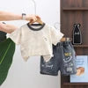 2026 LY New Summer Korean Style Cartoon Woven Loose Casual Short Sleeve 100% Cotton T-Shirt Gold-embossed Logo Young Children