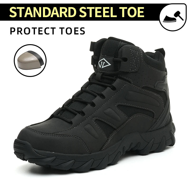 Men's Steel Toe Safety Shoes, Microfiber Upper Rubber Sole, Anti-slip Wear-resistant Breathable Working Shoes for Men