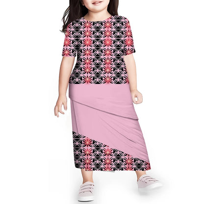 Personal Customized Baby Girls Dress Hawaii Samoa Polynesian Toddler Kids Clothing Puletasi O-neck Party Dresses for Children