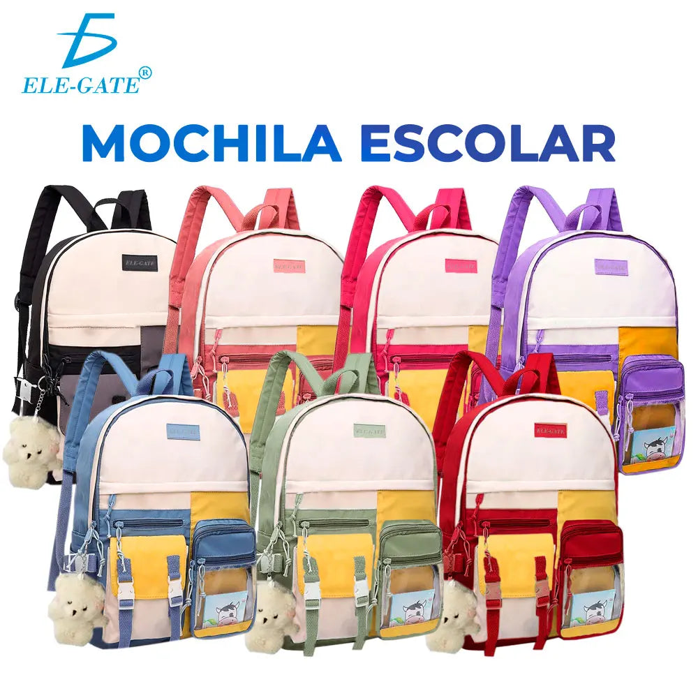 ELEGATE Korean Version Large Capacity Waterproof Backpack Girls Cartoon Printing for Orange Panelled Design Polyester Open