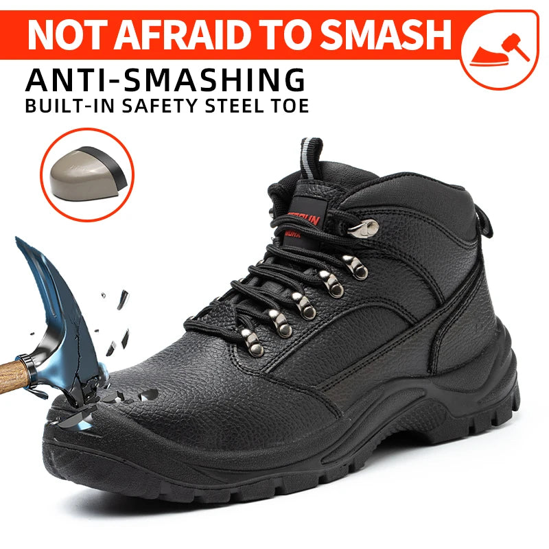 Men's Work Safety Boots Steel Toe, Microfiber Upper EVA Sole, Lightweight Breathable Durable Protective Footwear for Men