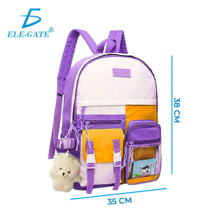 ELEGATE Korean Version Large Capacity Waterproof Backpack Girls Cartoon Printing for Orange Panelled Design Polyester Open