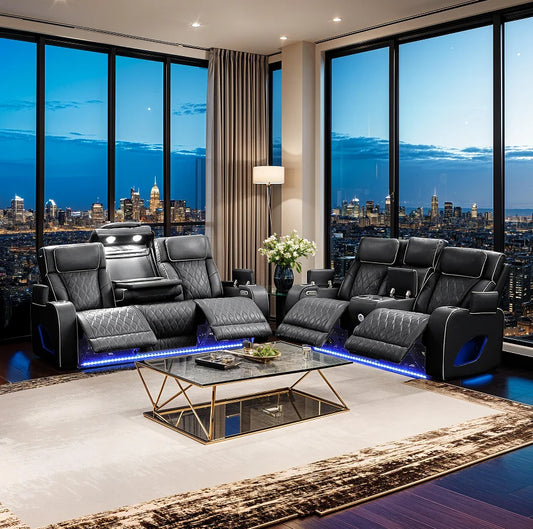 Modern Style Upholstery Recliner 2PC Livingroom  Made with Wood & Massage Function Included-Black