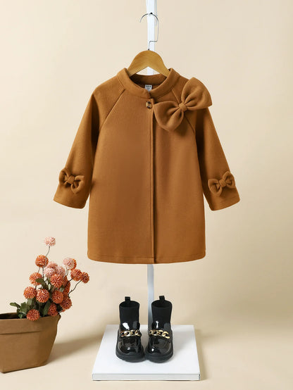 Children's Autumn/winter Women's Children Stand Collar Tweed Coat Fashion Jacket Bow Coat