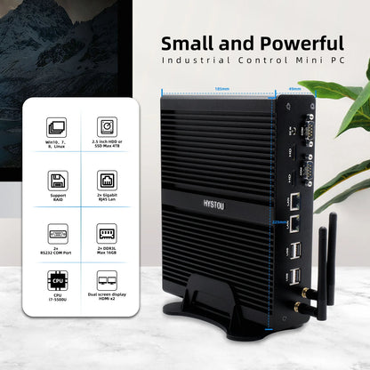 Hystou Intel Core i7 5500U Gaming Desktop Fanless PC with DP HD 4K Micro Mini Case and DDR3 RAM for Gamers