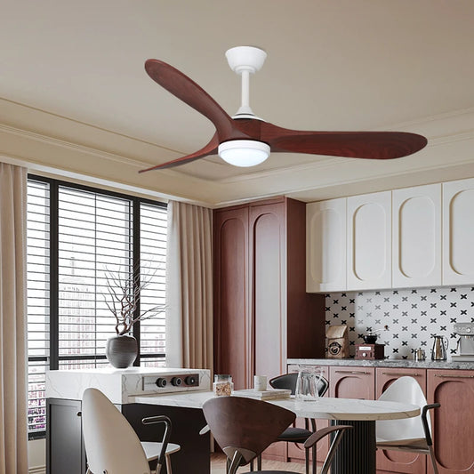 Modern Minimalism 3 Blades ABS LED Ceiling Fan Lamp Silent Remote Chandelier for Livingroom Dining Fan Light Adjustable Height